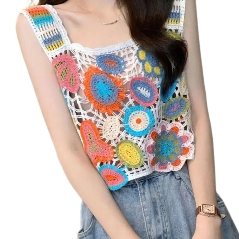 49me nữ Summer crochet Tanks Tops Casual không tay thông minh ra áo vest áo cami