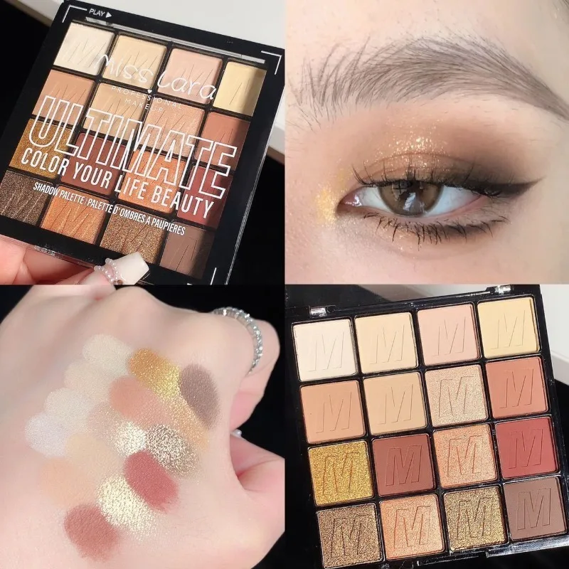 Placa de sombra de ojos de maquillaje de lujo de 16 colores, sombra de ojos nacarada con brillo, paleta definitiva, maquillaje de ojos verde brillante y azul, cosmético
