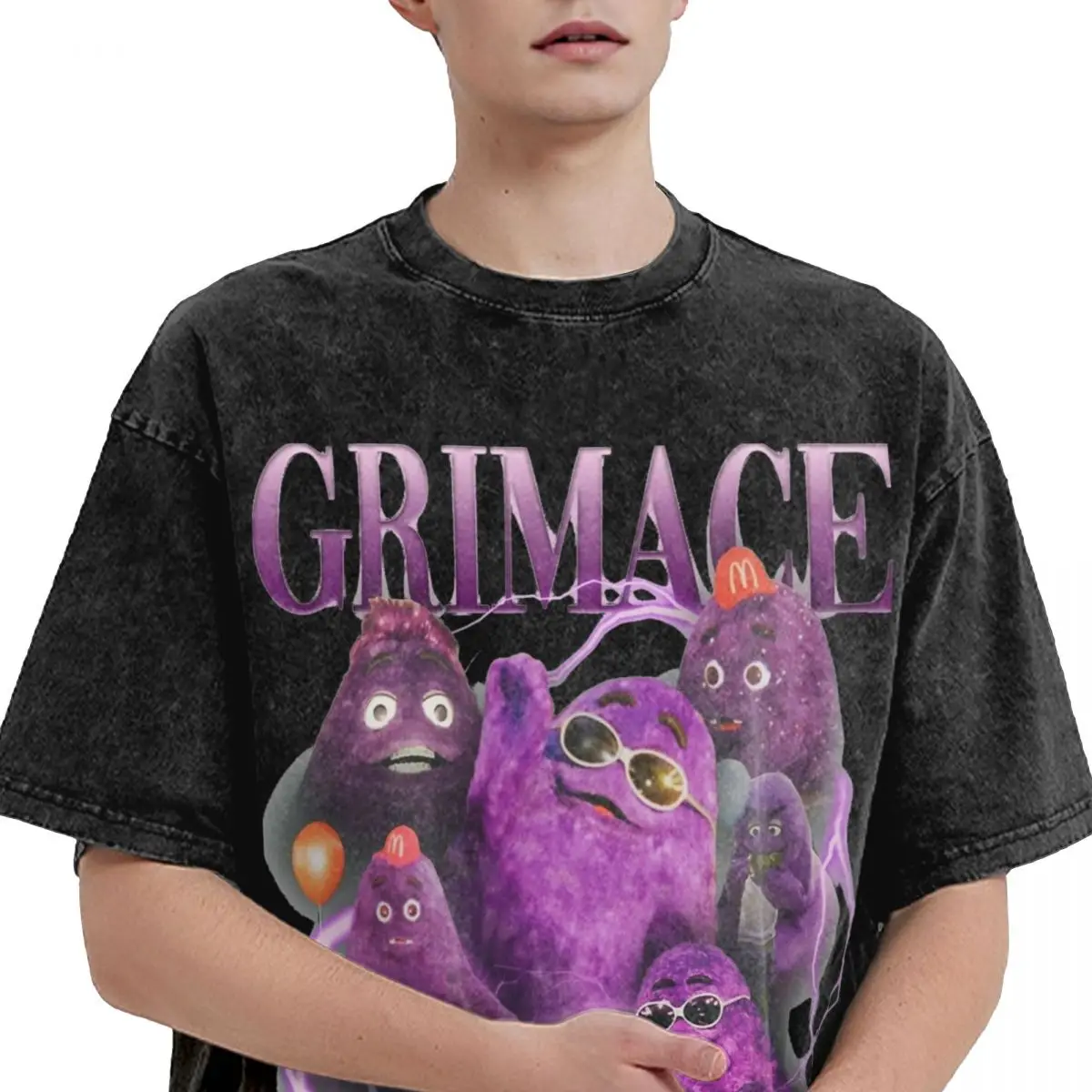 Grimace 90s Rock T Shirt Hip Hop Washed Harajuku T-Shirts Novelty for Men Women Tops Streetwear Graphic Printed Tee Shirt