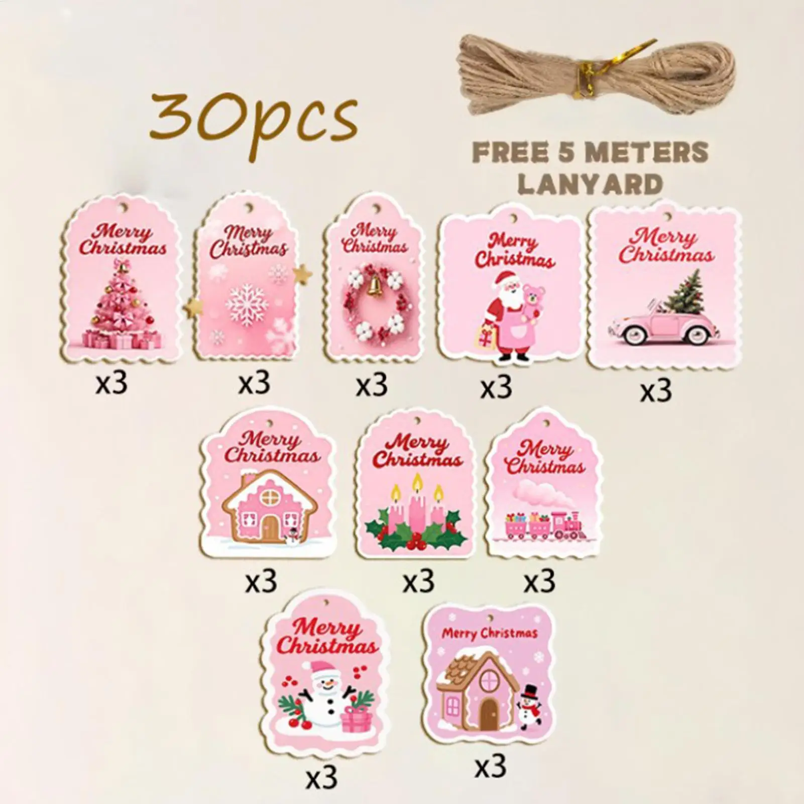 علامات اسم عيد الميلاد 30 قطعة من حلي البطاقات، علامات خشبية مع حبل وثقوب لصياغة العطلات وحفلات أعياد الميلاد والهالوين #1