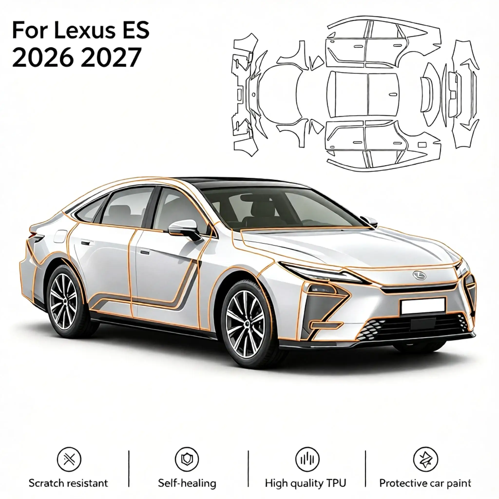 For Lexus ES 2026 2027 9Mil TPU Scratch-Resistant Self-Healing Matte And Clear Paint Protection Film Invisible Pre-cut PPF Kit