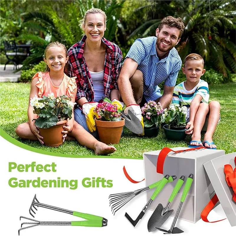AT19-Garden Tool Set With Soft Handles Heavy-Duty Hand Tools For Gardening- Trowel, Rakes, 2-In-1 Hoe, Crack Weeder Included