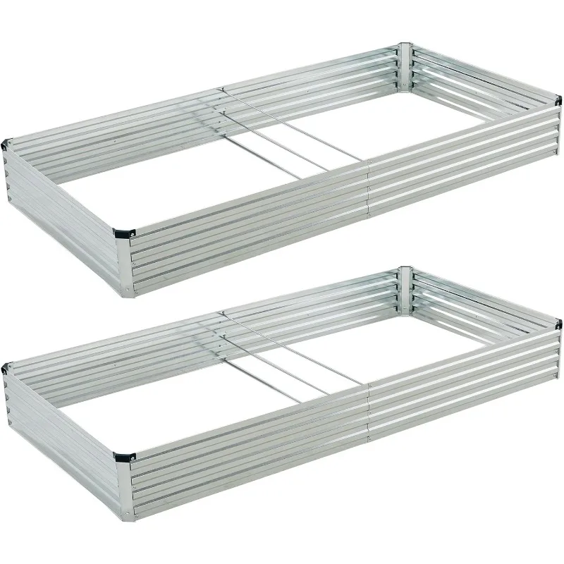 

8x4x1ft(2 Pack) Galvanized Raised Garden Bed,Outdoor Planter Box Metal Patio Kit Planting Bed for Vegetables Flowers Herb,Silver