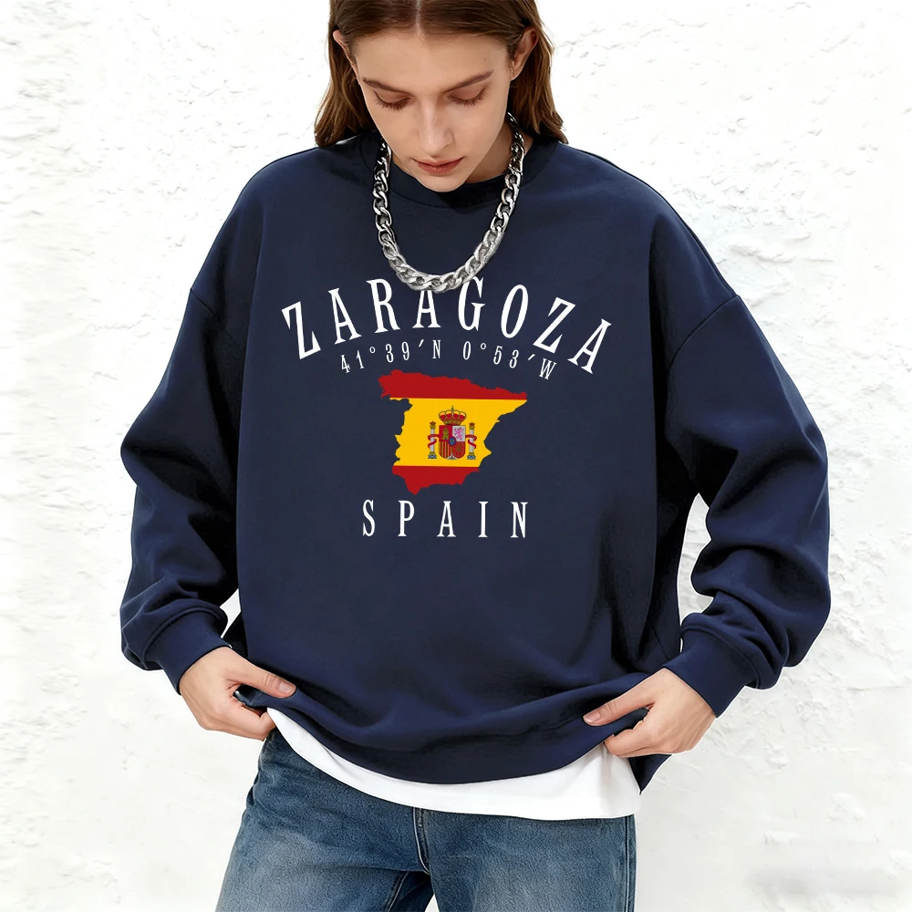Zaragoza اسبانيا العلم يطبع المرأة هوديس الخريف الدافئة الركض البلوز عادية المتضخم Crewneck البلوز ملابس امرأة رياضية