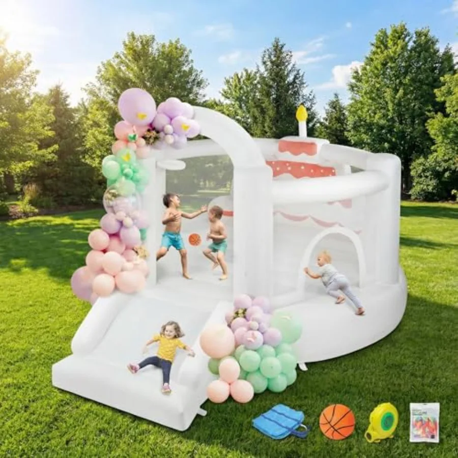 

2025 New 12FTx10FTx7.2FT Bounce House for with Slide Balloons Spacious White Bouncer for Birthday Party Portable with Blower 30