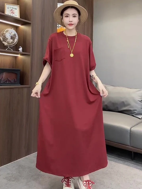 

Loose Casual Long Knee-Length Summer Dress for plus Size Women Comfortable Breezy Style Casual Wear Daily Occasion T-Shirt Dress