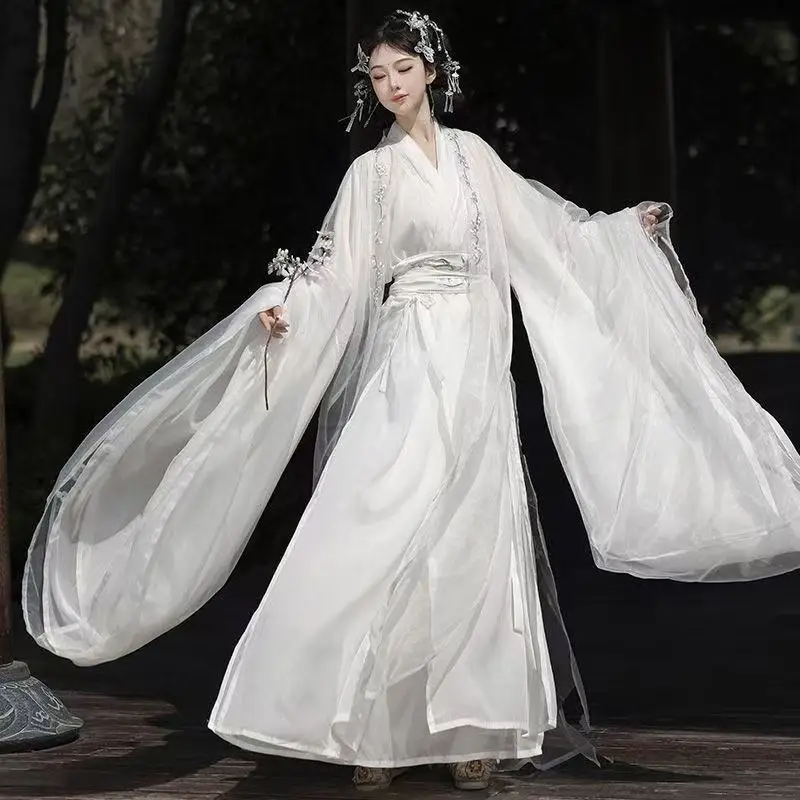 

Classic Wuxia Fairy Hanfu Women's Traditional Chinese Embroidery Shirt Weijin Period Wave Long Robe Halloween Martial COS Suit