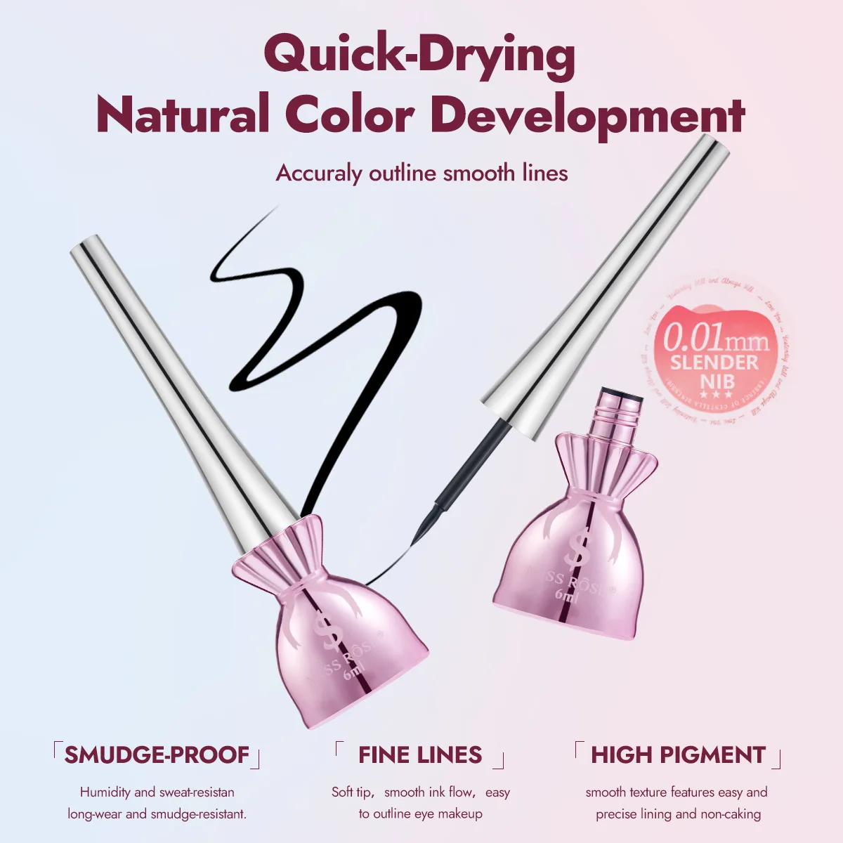 MISS ROSE Black Liquid Eyeliner Ultra Fine Waterproof Smudge-Proof Long Lasting Rich Color Makeup Cosmetics Eyeliner Pen