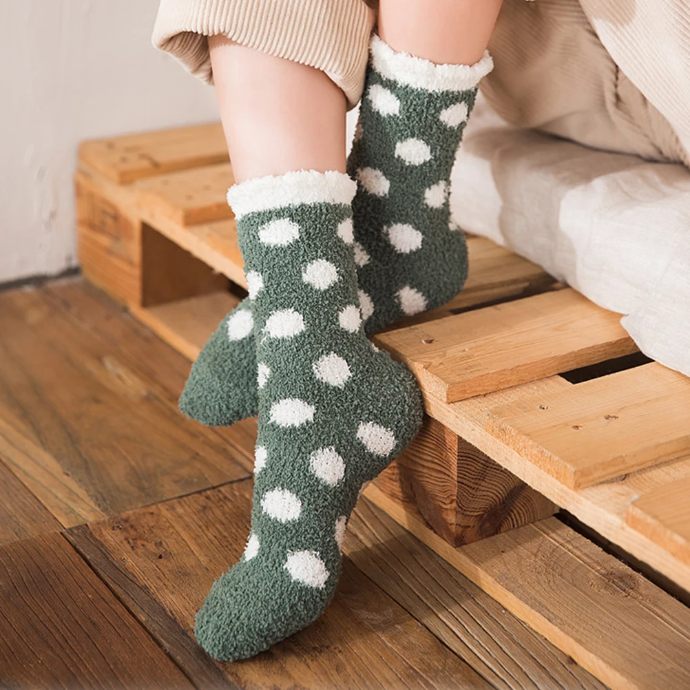 

5 Pairs Coral Fleece Women Mid Calf Sleep Socks Warm Cozy Winter Floor Socks Soft Breathable Elastic Design Comfortable