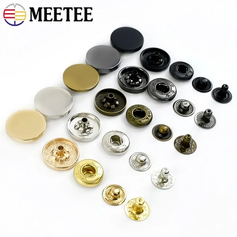 Meetee 20Sets 10-25mm Metal Snap Fasteners for Sewing Studs Press Buttons Jacket Coat Bag Clothes Snaps DIY Craft Accessories