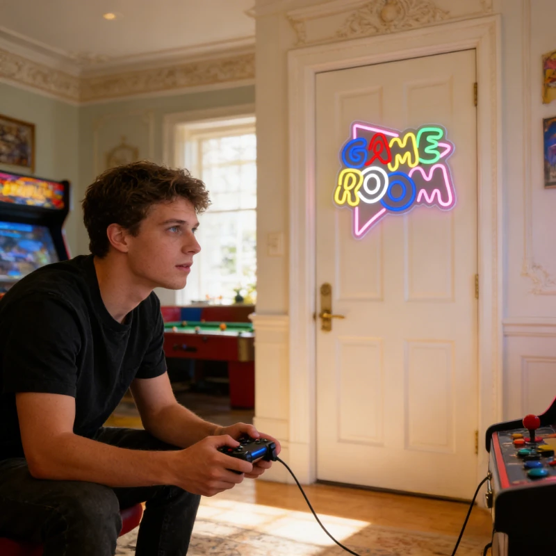 GAME ROOM Colorful LED Neon Sign USB Dimmable Neon Light for Gaming Setup Wall Decor Boys Room Teen Room Arcade Man Cave Decor