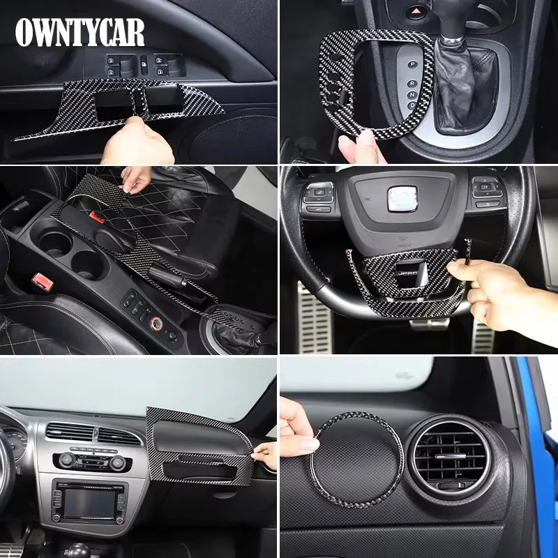 Miękkie włókno węglowe dla Seat Leon 2008-2012 zestaw wnętrza deska rozdzielcza samochodu konsola zmiany biegów dekoracja panelu pokrywa wykończenia naklejki