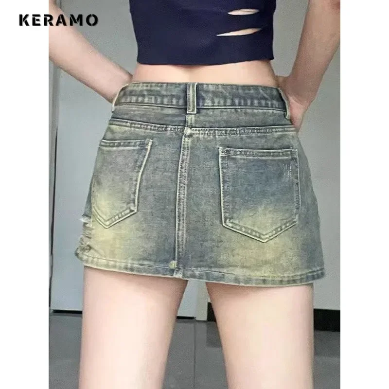 Donne Punk Vintage Y2K Slim strappato retrò gonne di jeans Trashy 2024 estate Casual femminile Hotsweet a vita alta Mini gonna corta in Denim