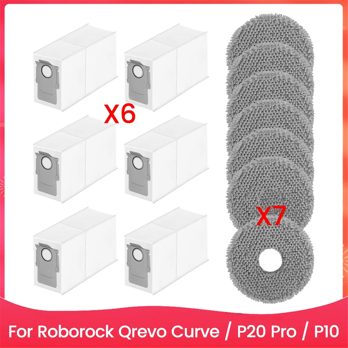 For Roborock Qrevo Curve / P20 Pro / P10 Vacuum Cleaner, Dust Bag Mop Pads Robot Vacuum Cleaner Replacement Parts