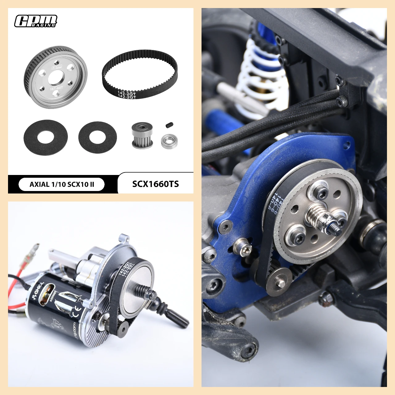 

GPM Gearbox Gear Belt Drive Set With Motor Gear For AXIAL 1/10 SCX10 II