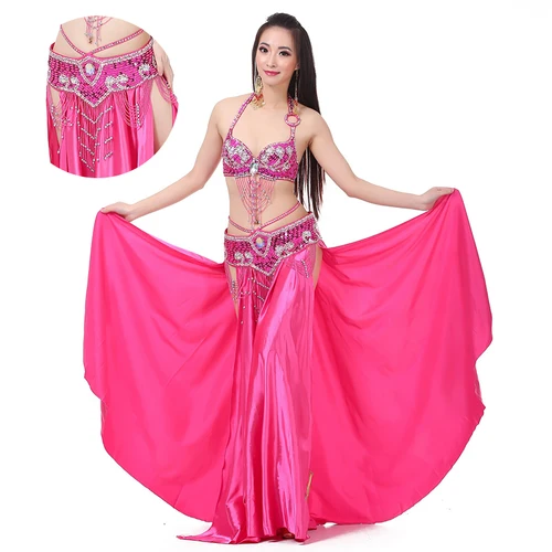 Imagen 1 del producto Traje de danza del vientre para mujer, conjunto de ropa de danza india, sujetador, cinturón y falda, 3 piezas, S/M/L, nuevo estilo, VL-N55