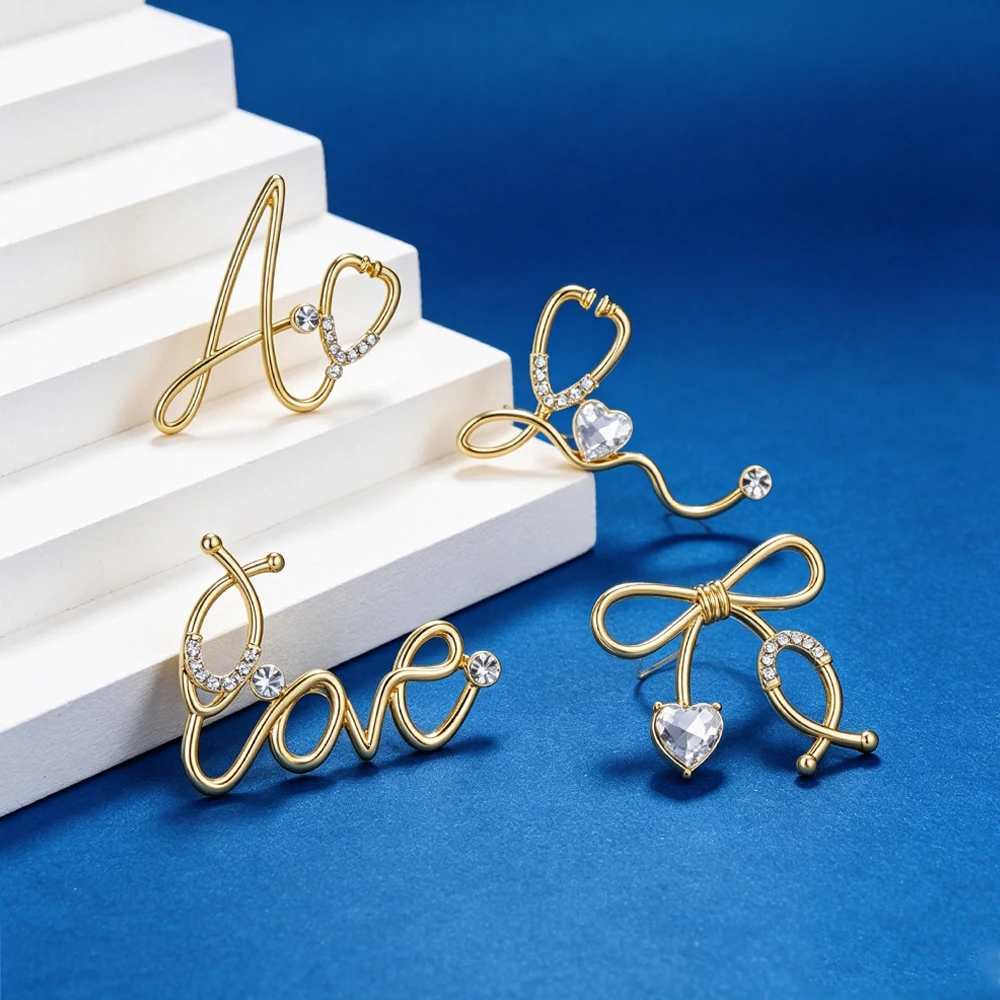 Fashion Echocardiogram Brooch Love Letters Crystal Heart-Shaped Brooch  Doctor And Nurse Tie Pin  Unique Medical Jewelry Gift