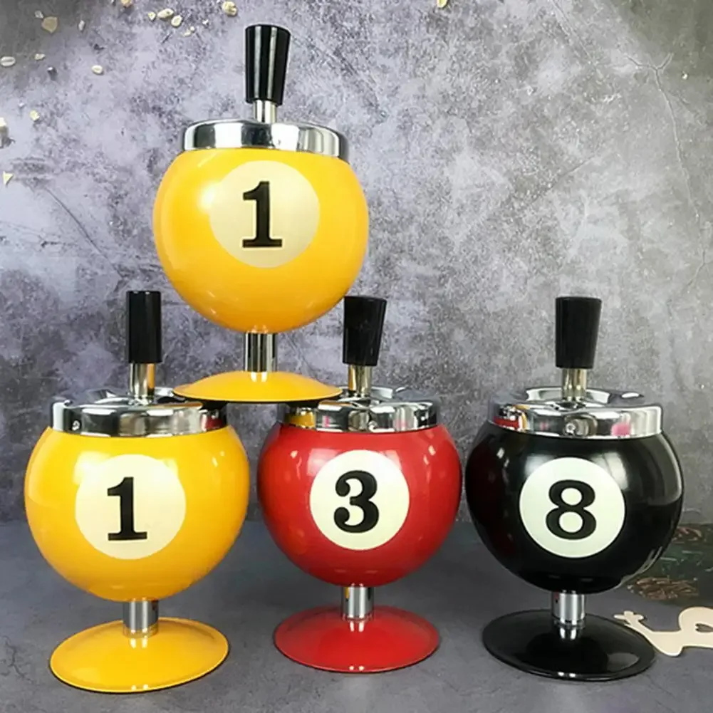 Ash Case Large Windproof Heat Resistant Three Bayonets with Lid Fashion Pool Billiard Ball Design Ashtray Ornament for Bar