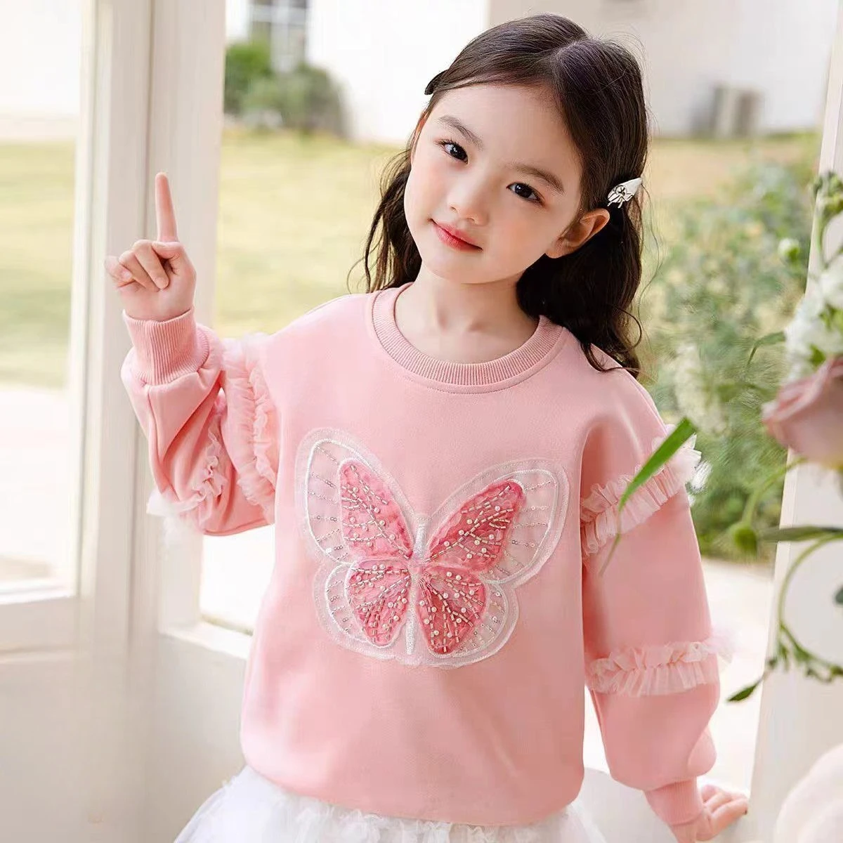 2026 Girls Hoodie Spring Autumn Kids Fleece Pullover Trendy Toddler Sweatshirt Warm Base Layer Top