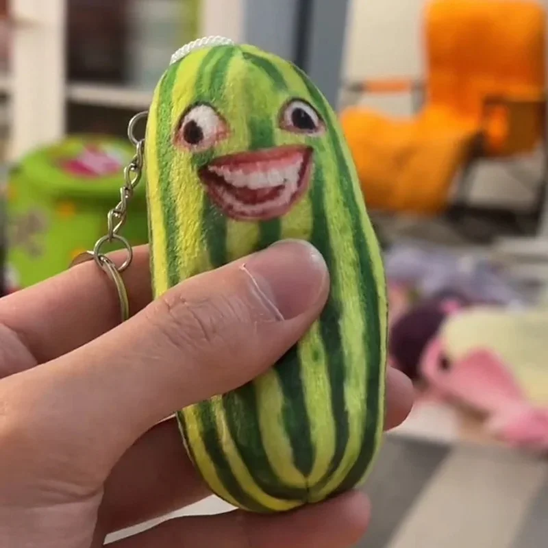 INS Funny Watermelon Strips Plush Keychain Creative Fruit Doll Keyring Women Backpack Bag Pendant Kids Birthday Gift Accessories