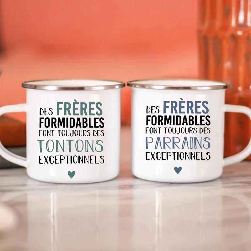 French Print Enamel Mug Pregnancy Announcement Mugs Brother Friends Drink Milk Coffee Cups Best Idea Gifts for Tonton Parrains