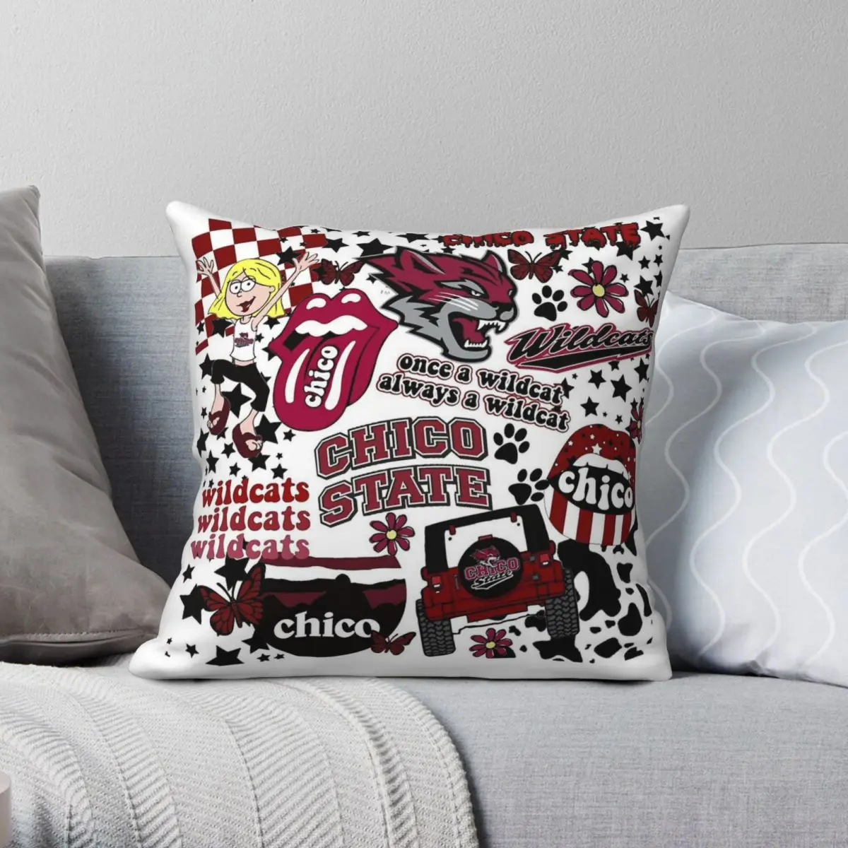 Chico State Collage Square Pillowcase Polyester Linen Velvet Printed Zip Decor Throw Pillow Case Home Cushion Cover