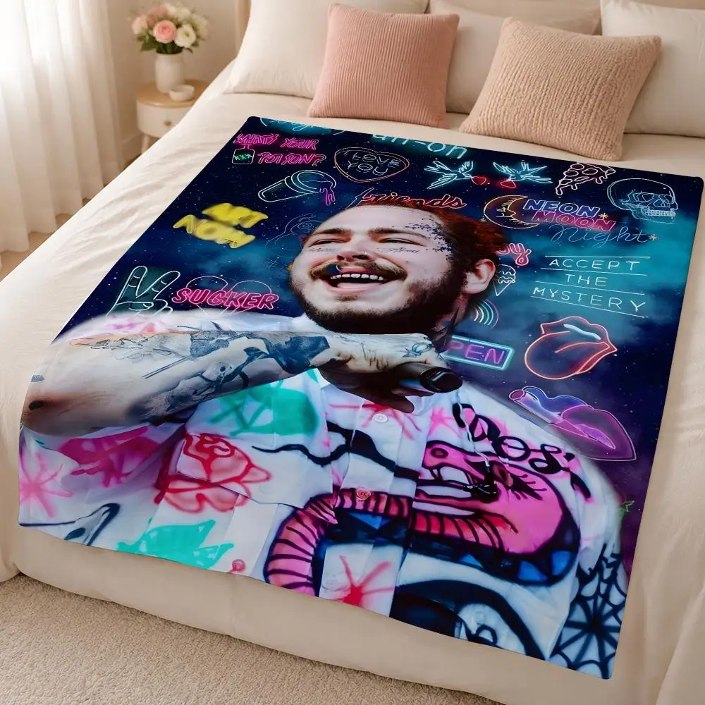 Music P-Post Malone American Pop Rap Singer Throw 320g Soft Flannel Fleece Throw Blanket Cover Sofa Bed Dorm Nap