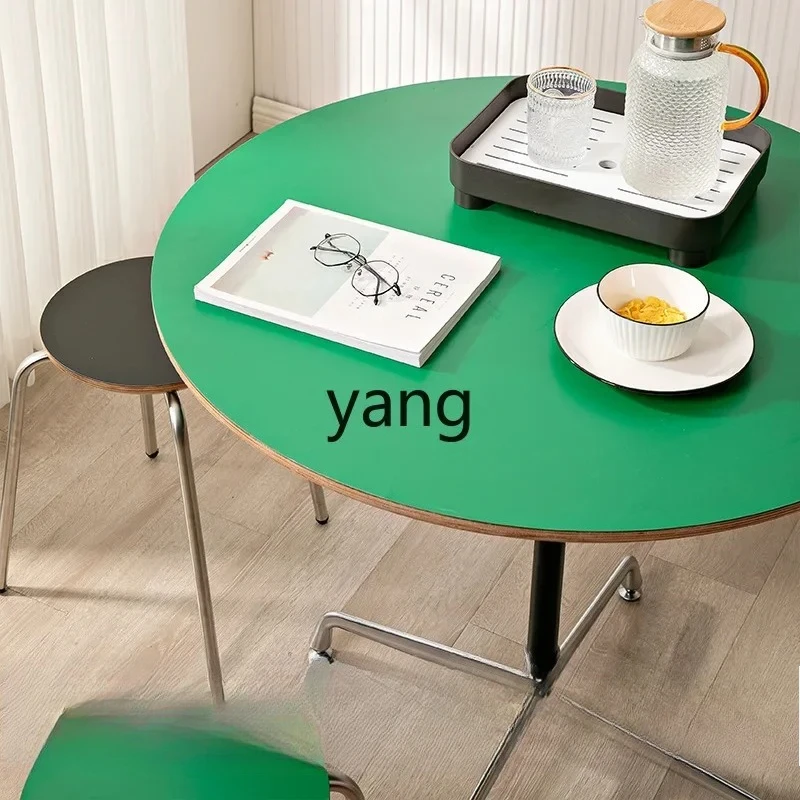 LMM，stainless steel round table household small apartment modern simple medieval green round dining table