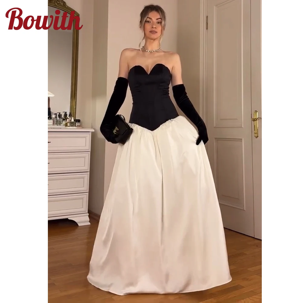 

Bowith Contrast Color Evening Dresses Sweetheart Strapless A-line Prom Gown Floor-Length Elegant Party Dresses Customized