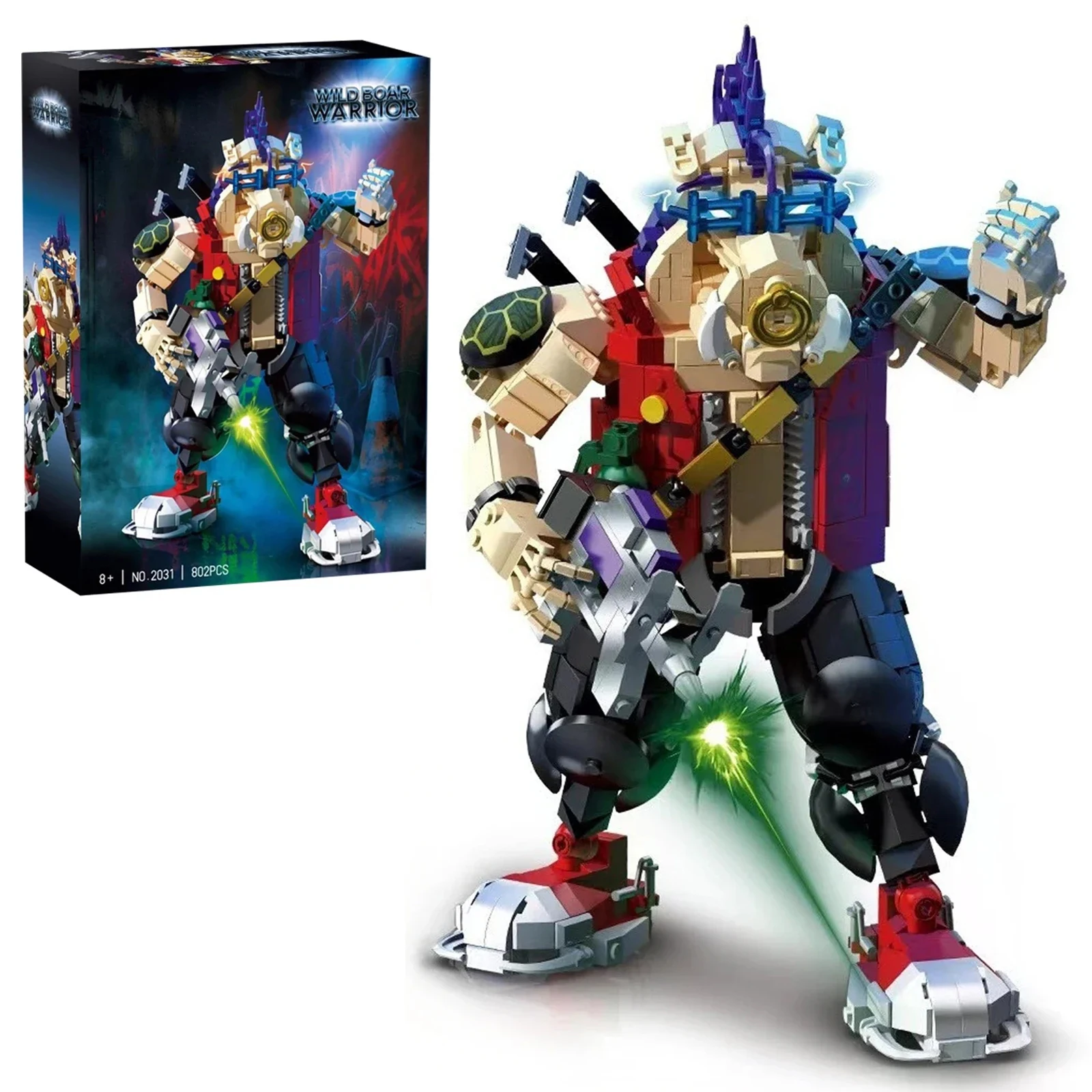 802PCS Wild Boar Warrior Model with Gun Accessories Building Blocks Animated Figure Model Ornaments Toys Kids Boys Holiday Gifts