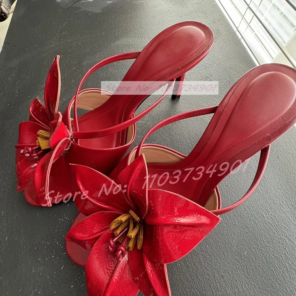 White Flower Heeled Slippers Women Elegant Feminine Outdoor Round Toe Stiletto Mules Female Luxury Classy Party Chic Slippers