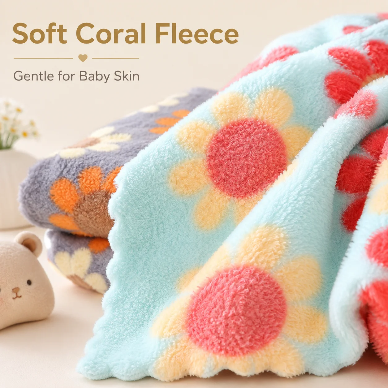 Soft Baby Washcloth Coral Fleece Daisy Towel Newborn Face Cloth Absorbent Drool Bib Hand Wipe