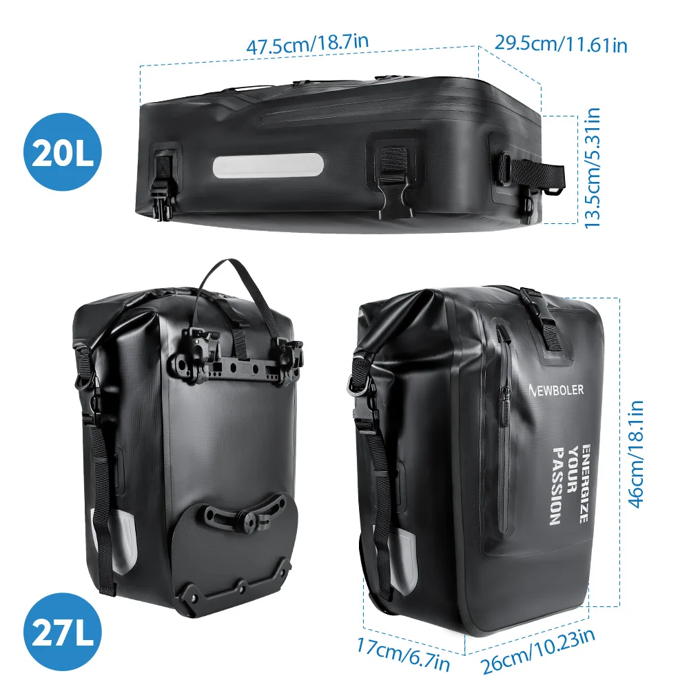 NEWBOLER Fahrrad-Gepäckträgertasche, 3-in-1, multifunktional, wasserdicht, großes Fassungsvermögen, Gepäckträger, Taschen für MTB, Straße, Klappfahrräder, E-Bike – Detail 2