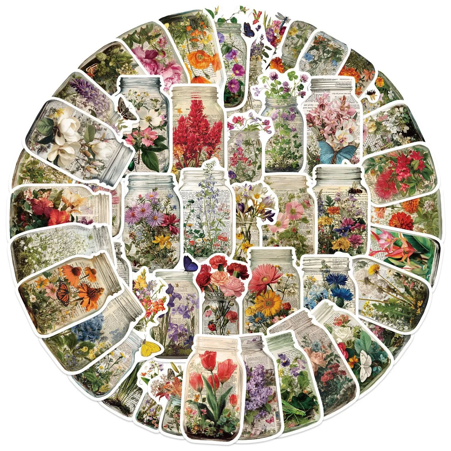 50 قطعة ملصقات زهرة زجاجة خمر الجمالية Ins الشارات DIY بها بنفسك مذكرات حقيبة الثلاجة دفتر الكتابة على الجدران لاصقة تزيين لعبة طفل