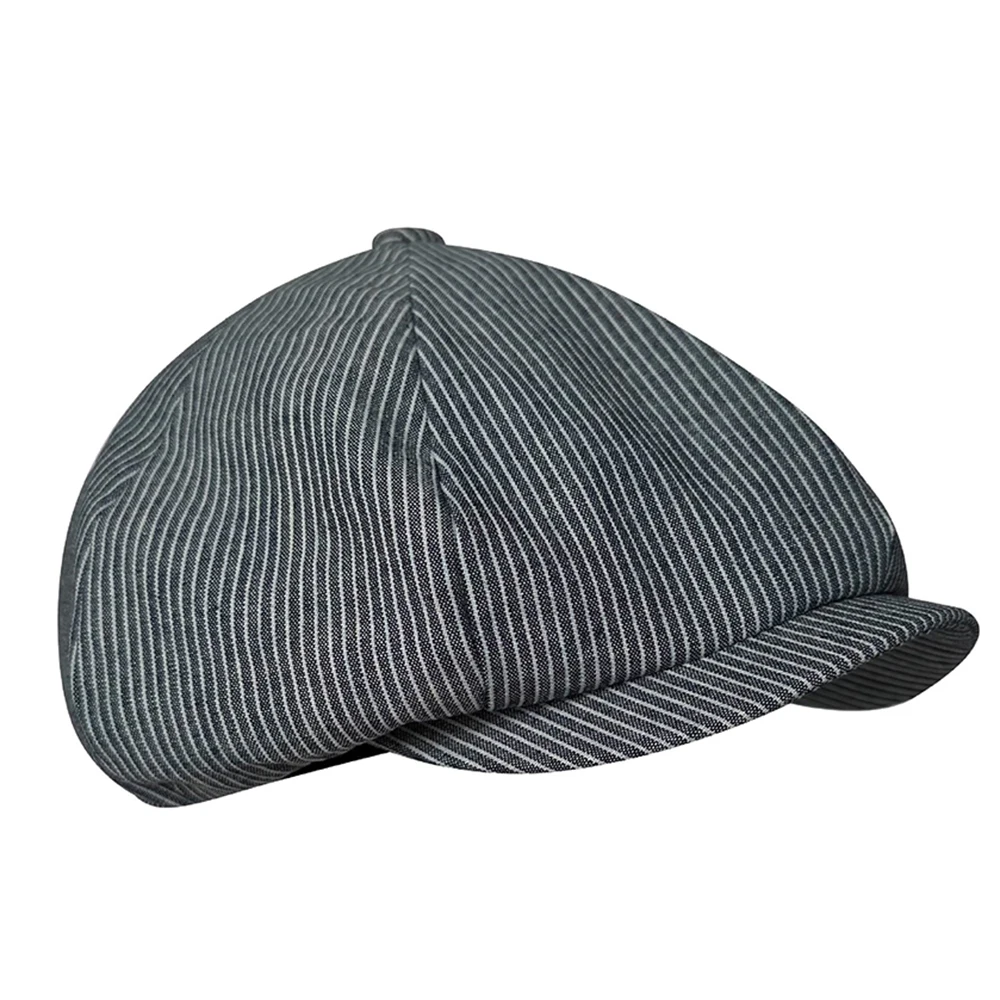 Summer Linen Newsboy Cap Men Women Stripe Bakerboy Caps Lightweight Breathable Flat Hat Apple Beret for Male NC09