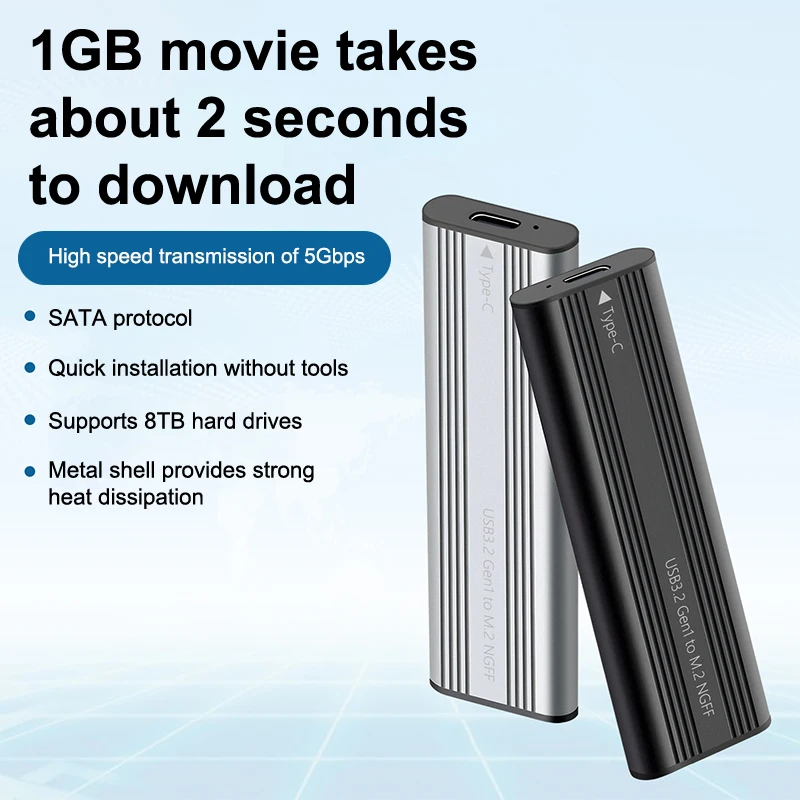 Usb3.2 tipo-c gabinete de unidade de estado sólido liga de alumínio adaptador sata externo caixa de disco rígido para desktop portátil