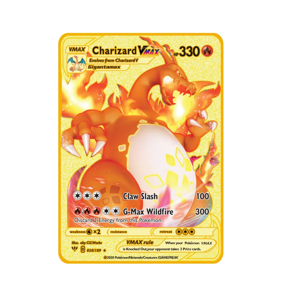 Metallkarte Charizard Vmax Gx Gold Monster Englische Eisenmetallbuchstaben Kinder-Geschenk Sammelkarten – Detail 2