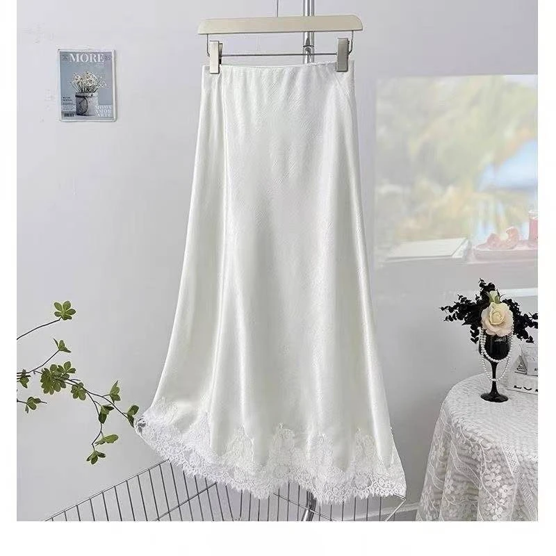 Francês elegante sólido midi saia senhora do escritório rendas retalhos saia casual retro coreano moda midi saia mulher design chique