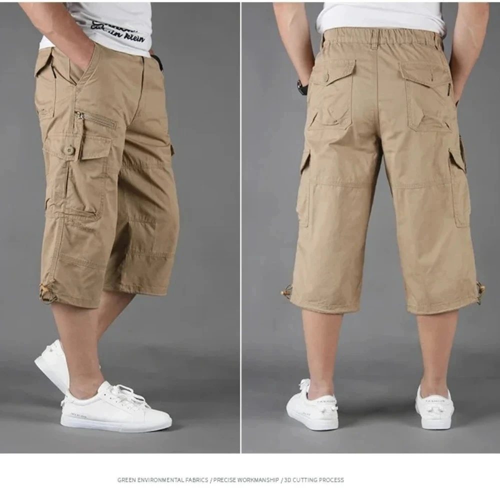 

2026 Summer Men's Baggy Pants Multi Pocket Calf-length Cargo Pants Men Outdoor Sports Jogger Half Length Casual Pants Streetwear