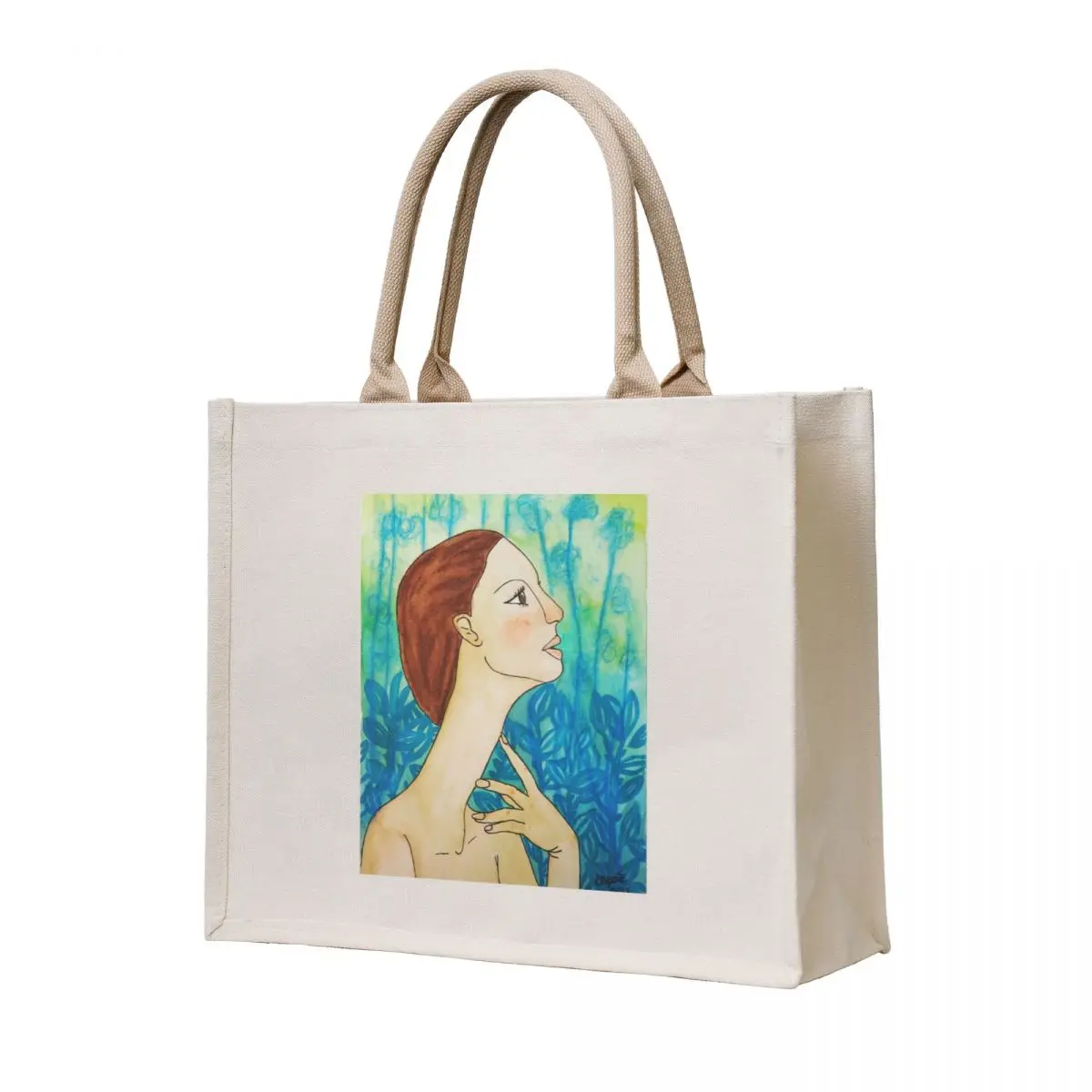 

Woman with blue plants Tote Bag Shopper handbag tote bag men reusable grocery bags the tote bag