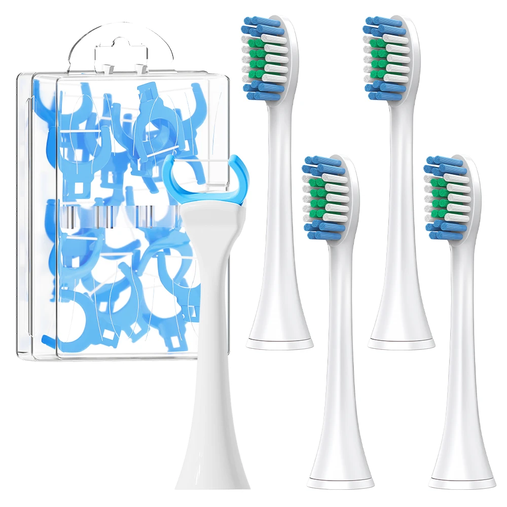 4 Replacement Brush Heads and 20 Flosser Toothbrush Heads Compatible with Philips Sonicare Electric Toothbrush Click-on Handles