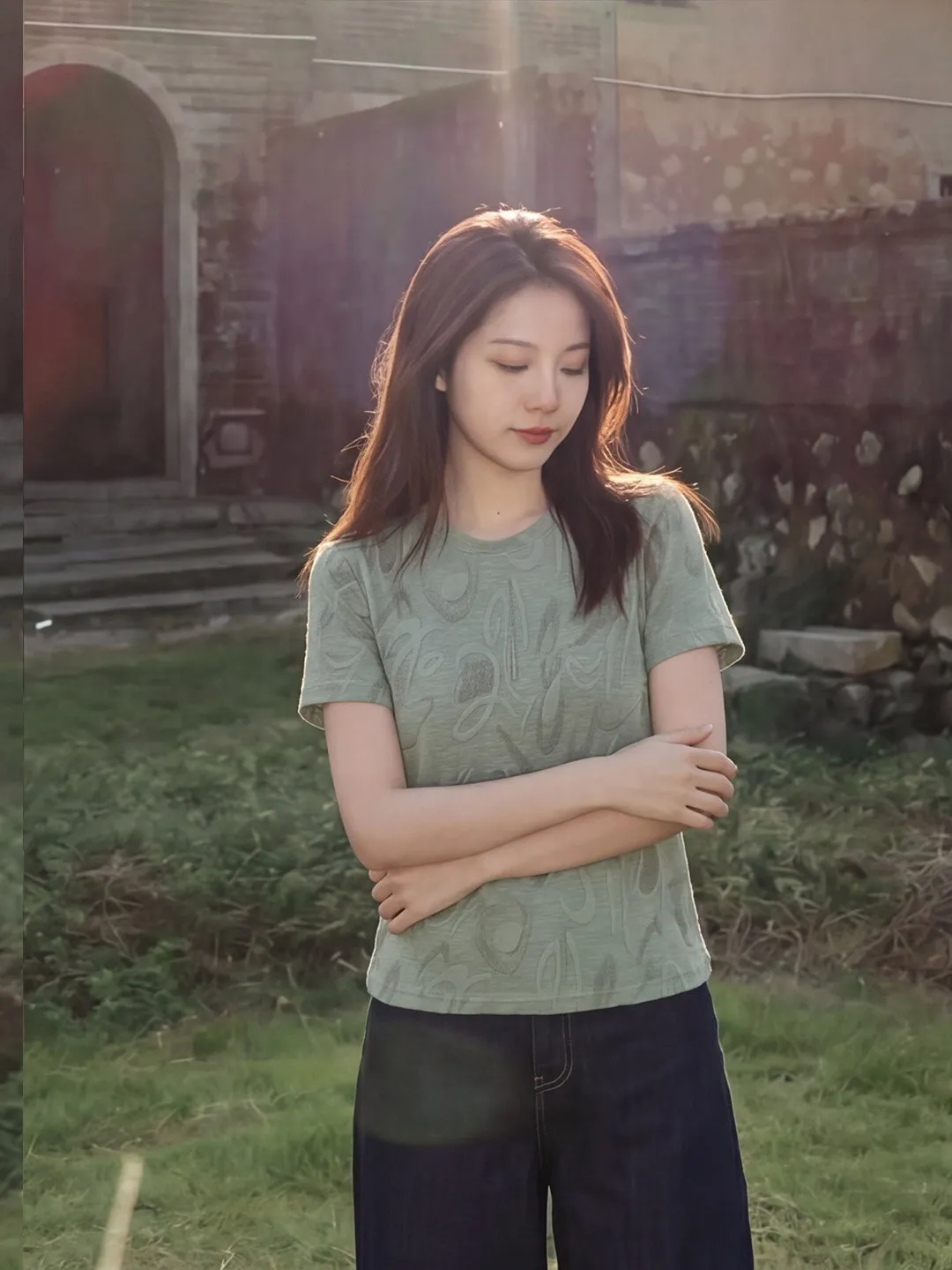 Comfortable round Neck T-Shirt Korean Style  Looking Overhead Top Casual Versatile Loose Fit Short Sleeve Women's Tee