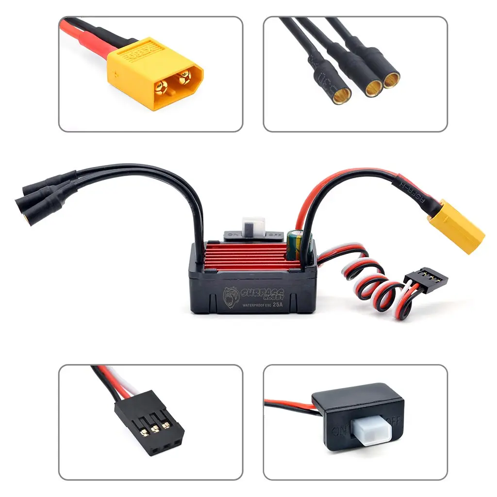 SURPASS HOBBY KK 150A 120A 80A 60A 45A 35A 25A Waterproof ESC T Plug XT60 2-6S for 1/8 1/10 1/12 1/14 1/16 RC Brushless Motor