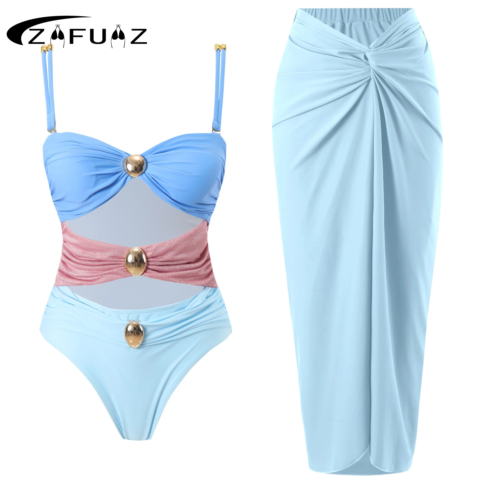 

ZAFUAZ 2024 Push Up Women Swimwear One Piece Swimsuit Golden Buck Printed Bikini Set Swimwear Slimming Bathing Suit Beach Wear