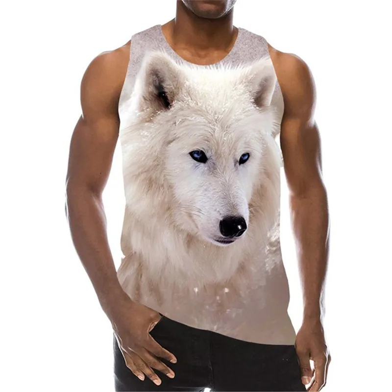 Animal Wolf Pattern Tanks Tops Sleeveless Round-Neck Street Style 3D Print Vest 6XL Plus Size Man Clothing Loose Casual Top