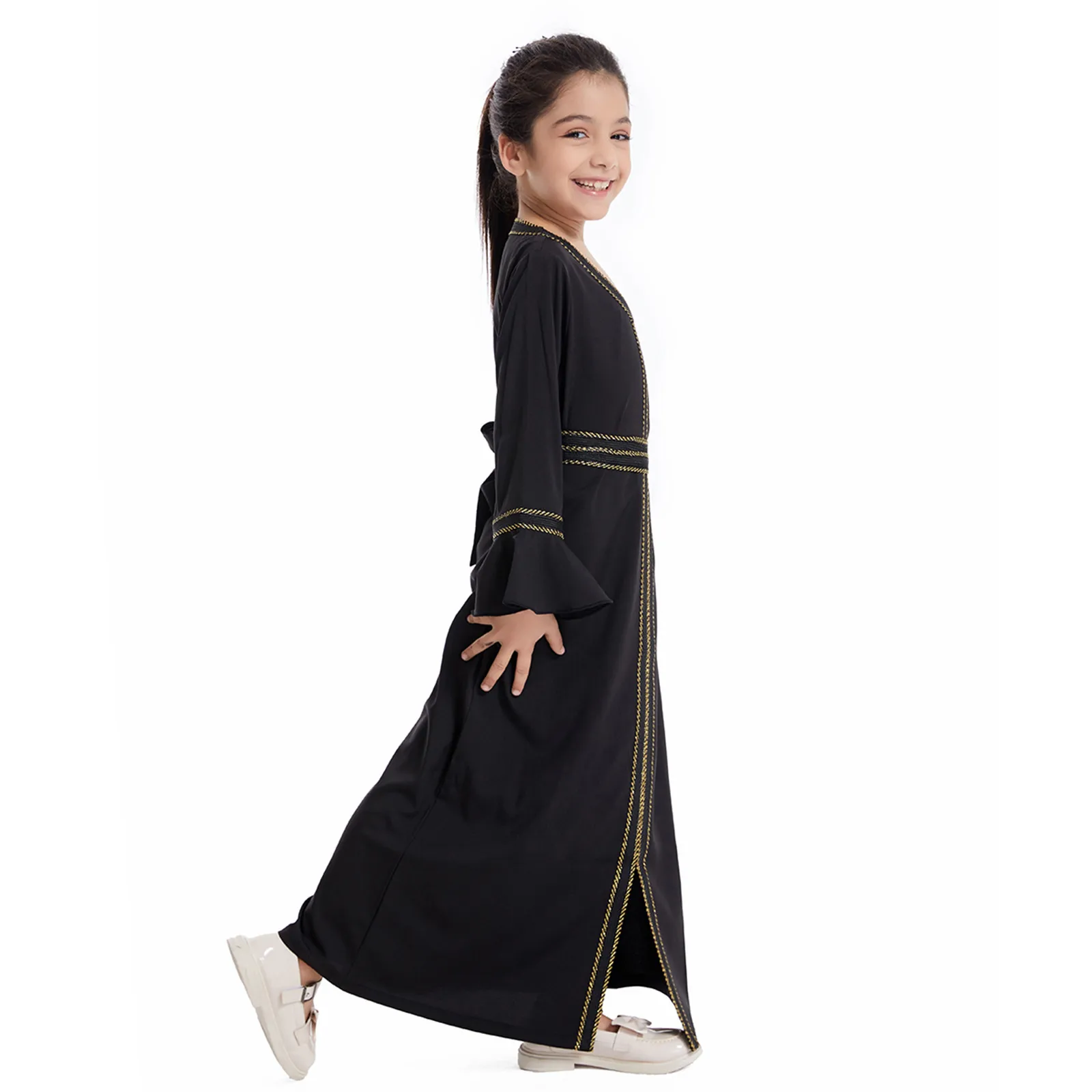 Kids Muslim Girls Abaya Prayer Long Maxi Dress Turkey Kaftan Arab Robe Dubai Islam Morocco Eid Party Ramadan Holiday Gown Caftan