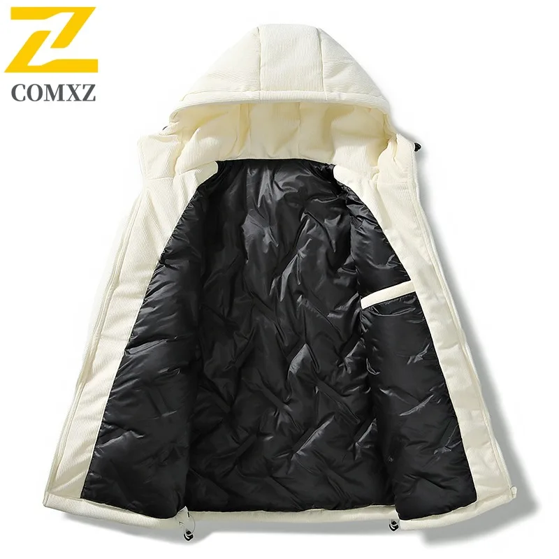 COMXZ Men Duck Down Mountain Hooded Waterproof Long Jacket American Style Vintage Winter Cotton-padded Outdoor Lightweight Coat