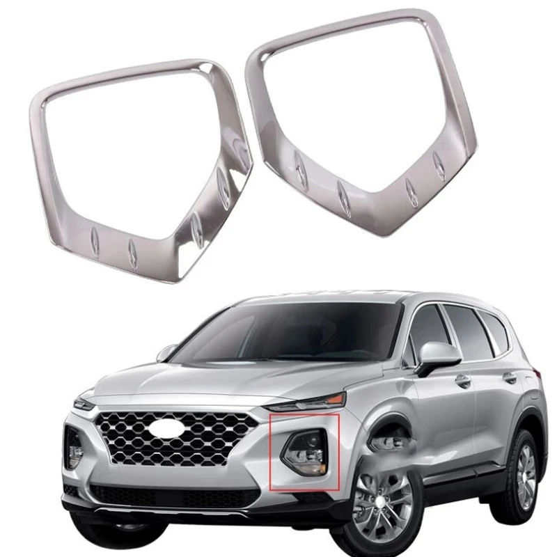 for Hyundai Santa Fe 2019 ABS Chrome Front Foglight Fog Light Lamp Cover Trim Frame Sticker Exterior Accessories