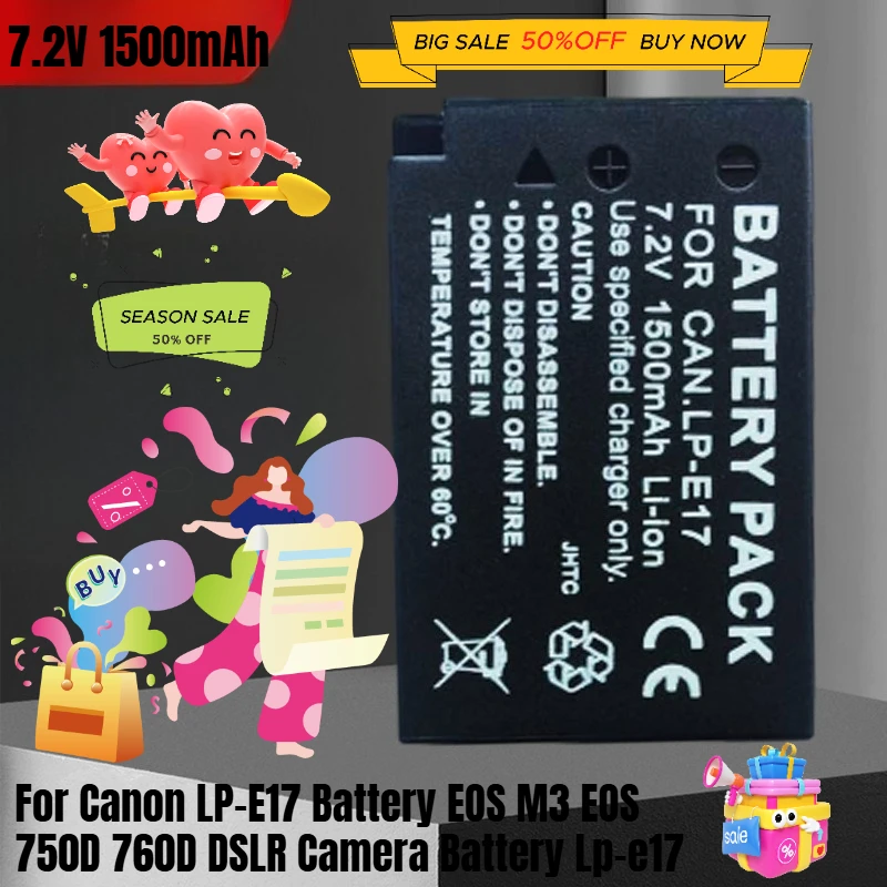 

7.2V 1500mAh Suitable for Canon LP-E17 Battery EOS M3 EOS 750D 760D DSLR Camera Battery Lp-e17