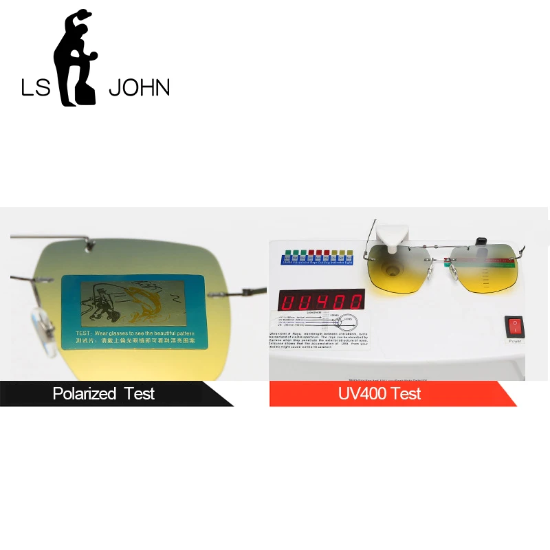 LS JOHN 202 ultralekkie tytanowe spolaryzowane okulary przeciwsłoneczne męskie okulary pilotażowe damskie bez oprawek lotnictwo okulary przeciwsłoneczne do jazdy óculos De Sol — zdjęcie 6
